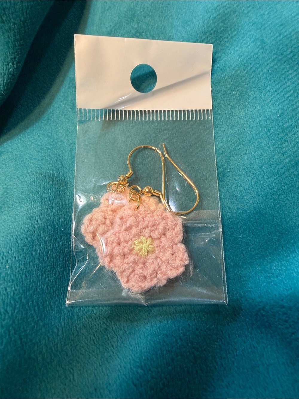 Handwoven Pink Crochet Flower Earrings with Gold Hooks